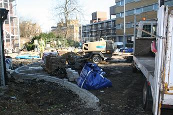 The garden is now taking shape as more bricks are put down.